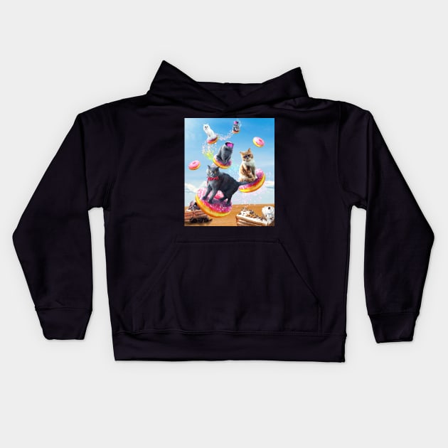 Cat Donut - Cats Riding Donuts Kids Hoodie by Random Galaxy